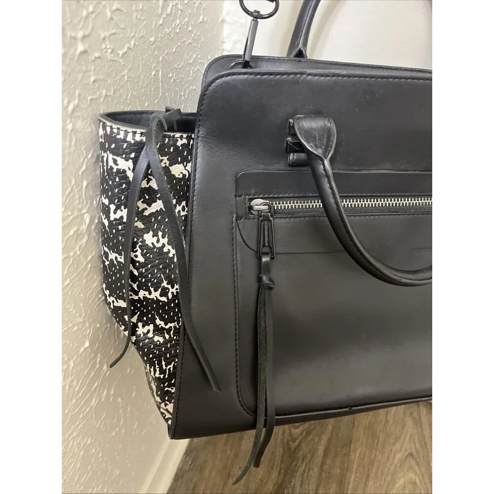 REBECCA MINKOFF Women's Leather Tote Crossbody Snakeskin Print Black MediumLarge - Picture 3 of 15